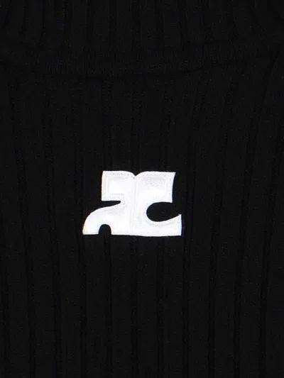 Courrèges Reedition Short Sleeves Ribbed Knitted Sweater Clothing In Black