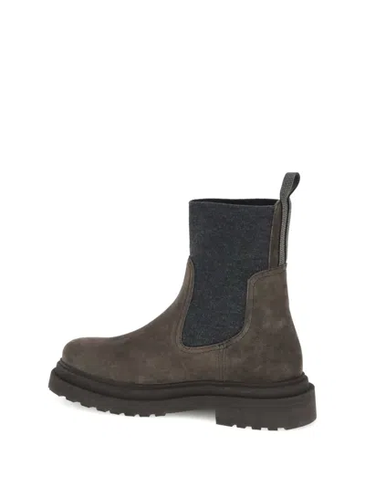 Brunello Cucinelli Monile Ankle Boots In Brown