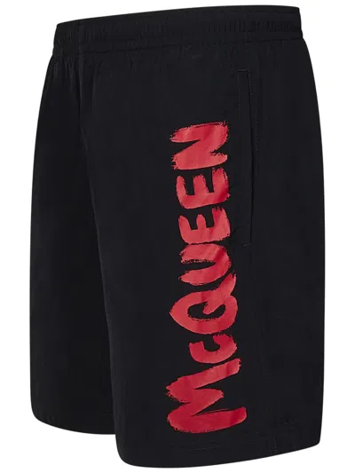 Alexander Mcqueen Black Nylon Swimming Shorts In Black