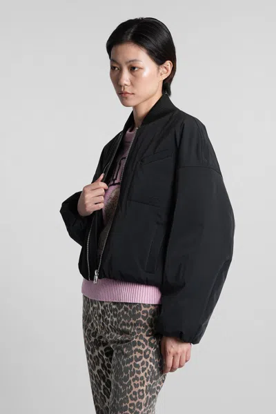 Ganni Bomber Jacket In Black Polyester In Black