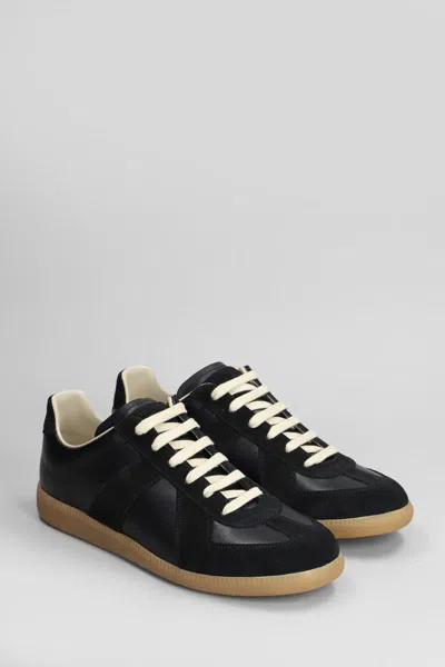 Maison Margiela Men Black Leather And Suede Replica Sneakers In Black