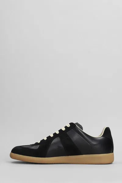 Maison Margiela Men Black Leather And Suede Replica Sneakers In Black