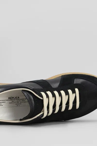 Maison Margiela Men Black Leather And Suede Replica Sneakers In Black