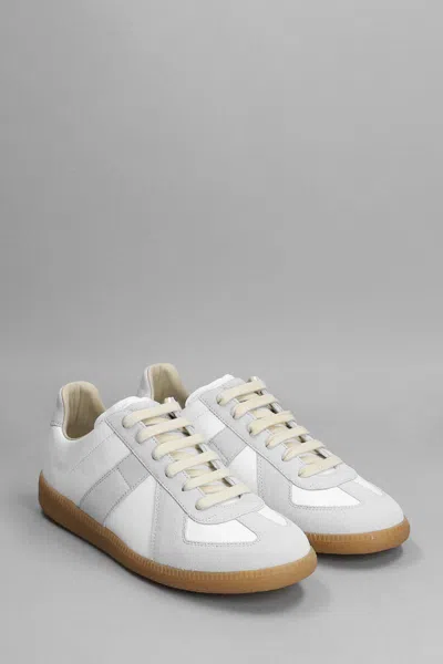 Maison Margiela Women Replica Low-top Leather Sneakers With Suede Inserts In White