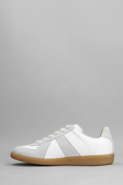 Maison Margiela Women Replica Low-top Leather Sneakers With Suede Inserts In White