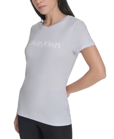 Calvin Klein Performance Women's Flocked-logo Crewneck T-shirt In Gray