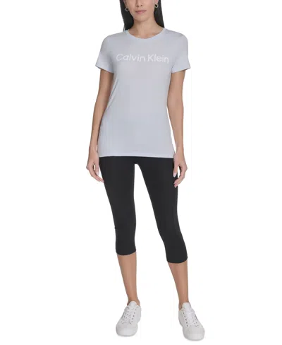Calvin Klein Performance Women's Flocked-logo Crewneck T-shirt In Gray