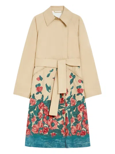 Weekend Max Mara Omens Beige Pesco Floral-print Cotton-gabardine Trench Coat In Neutral