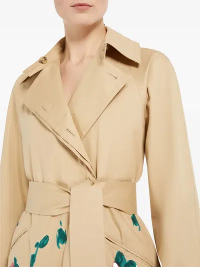 Weekend Max Mara Omens Beige Pesco Floral-print Cotton-gabardine Trench Coat In Neutral