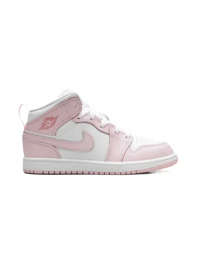 Jordan 1 Mid "pink Foam Fire Red White" Sneakers In Pink