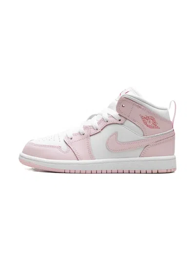 Jordan 1 Mid "pink Foam Fire Red White" Sneakers In Pink