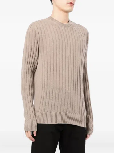 Brioni Ribbed Wool Sweater In Brown
