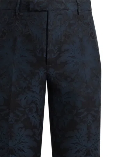 Etro Floral Leafy Jacquard Pants In Black