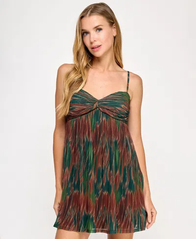 Seni & Cade Juniors' Printed Pleated Mesh A-line Dress