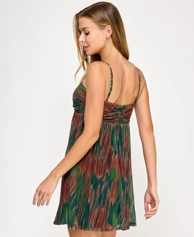 Seni & Cade Juniors' Printed Pleated Mesh A-line Dress