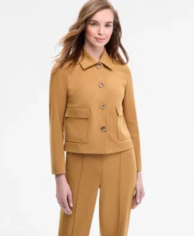 Anne Klein Womens Four Button Patch Pocket Jacket Pull On Pintuck Pants In Orange
