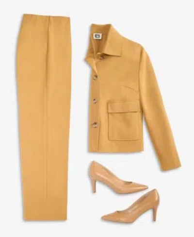 Anne Klein Womens Four Button Patch Pocket Jacket Pull On Pintuck Pants In Orange