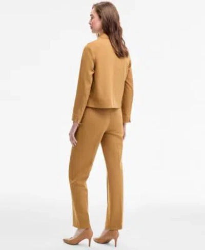 Anne Klein Womens Four Button Patch Pocket Jacket Pull On Pintuck Pants In Orange