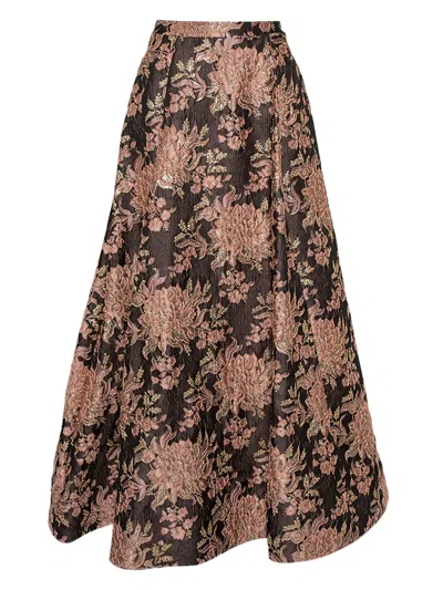 Pre-owned Alice And Olivia  Floral-jacquard Skirt In Brown