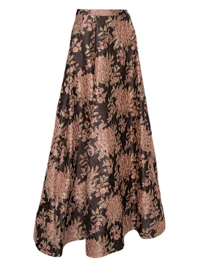 Pre-owned Alice And Olivia  Floral-jacquard Skirt In Brown