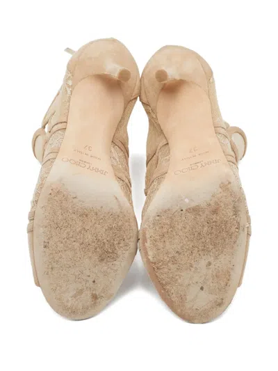 Pre-owned Jimmy Choo 105mm Lace-detail Suede Ankle Boots In Neutral