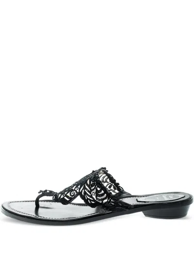 Pre-owned René Caovilla  Lace Leather Sandals In Black