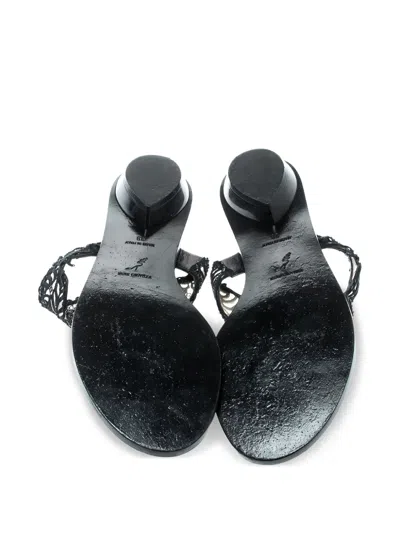 Pre-owned René Caovilla  Lace Leather Sandals In Black