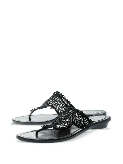 Pre-owned René Caovilla  Lace Leather Sandals In Black