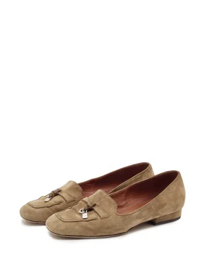 Pre-owned Loro Piana Charms Suede Loafers In Brown