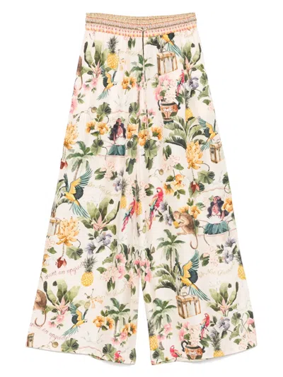 Camilla Graphic-print Trousers In Neutral