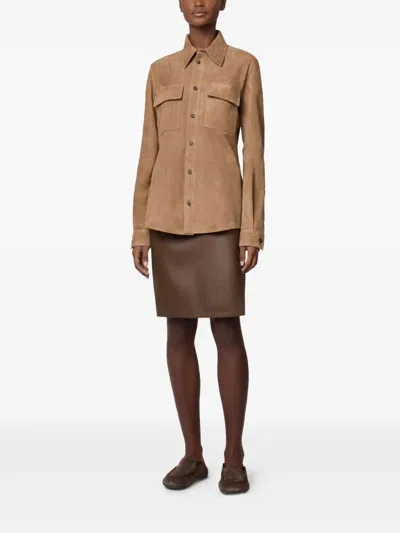 Tod's Pashmy-bluse Aus Veloursleder In Brown