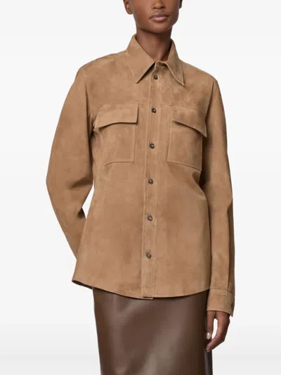 Tod's Pashmy-bluse Aus Veloursleder In Brown