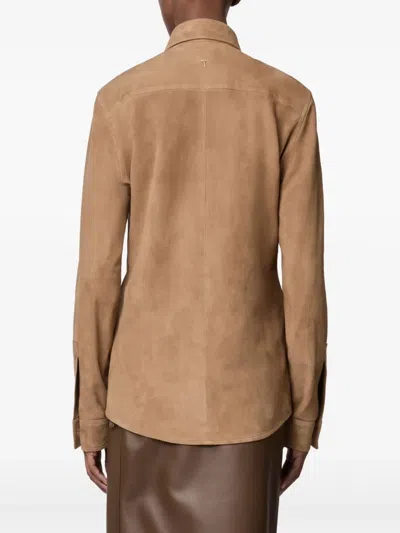 Tod's Pashmy-bluse Aus Veloursleder In Brown