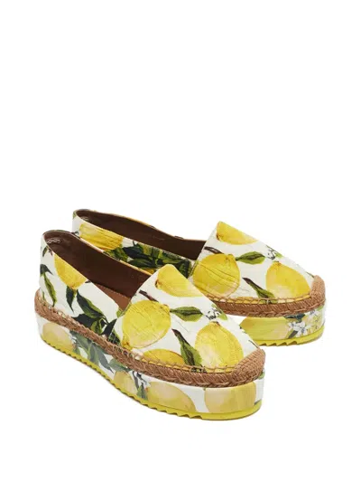 Pre-owned Dolce & Gabbana Lemon-print Platform Espadrilles