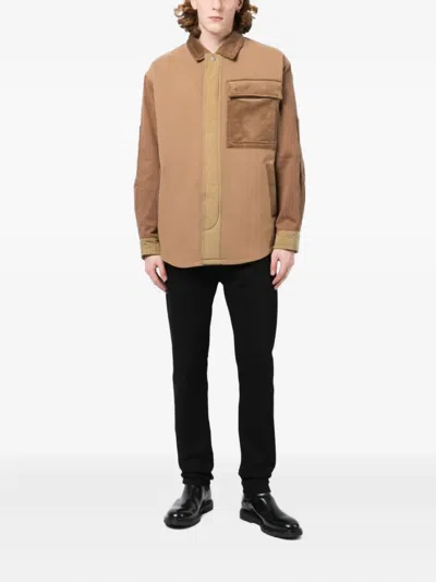 Emporio Armani Corduroy-panelled Cotton Jacket In Brown