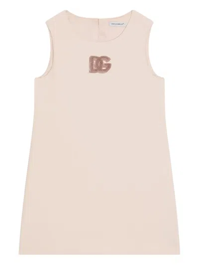 Dolce & Gabbana Logo-embroidered Sleeveless Dress In Brown