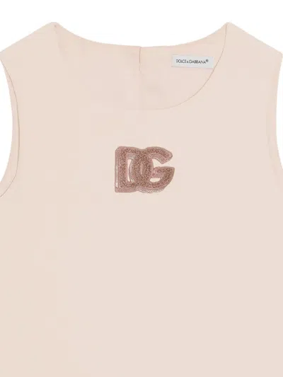 Dolce & Gabbana Logo-embroidered Sleeveless Dress In Brown
