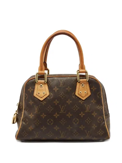 Pre-owned Louis Vuitton 2000s Manhattan Pm Monogram Leather Tote Bag In Brown