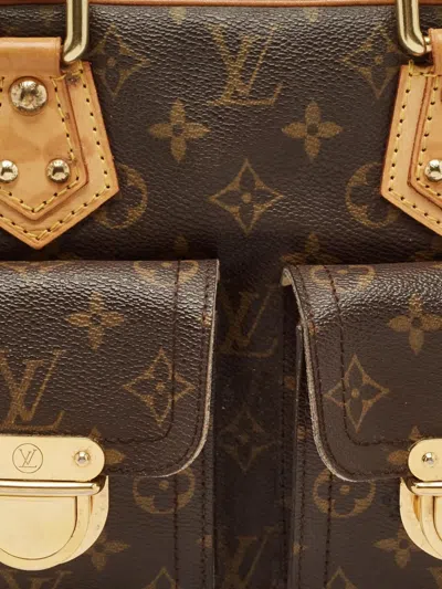 Pre-owned Louis Vuitton 2000s Manhattan Pm Monogram Leather Tote Bag In Brown