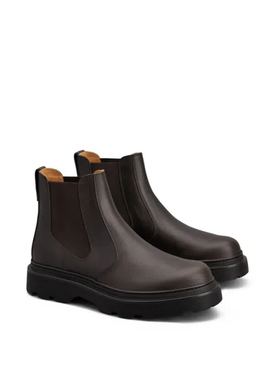 Tod's Chunky Sole Leather Ankle Boots With Elastic Panels In Multi
