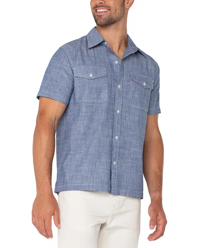 Liverpool Los Angeles Short Sleeve Button Up Chambray Shirt In Blue