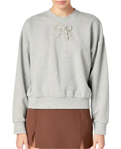 English Factory Embellished Bow Sweatshirt In Gray