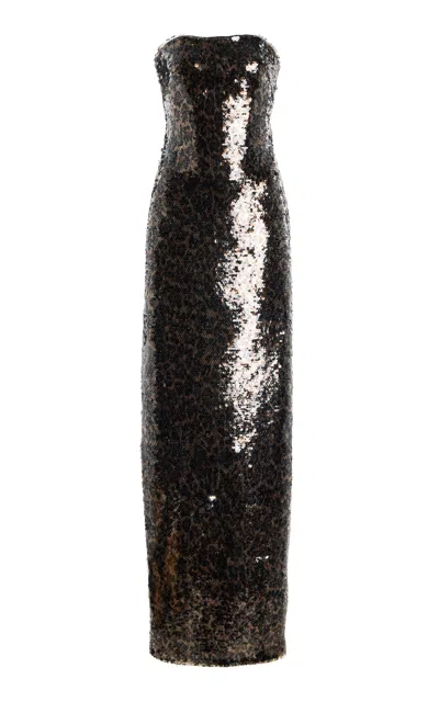 Monique Lhuillier Strapless Column Gown In Brown