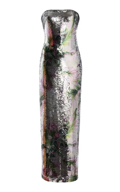 Monique Lhuillier Strapless Column Gown In Multi