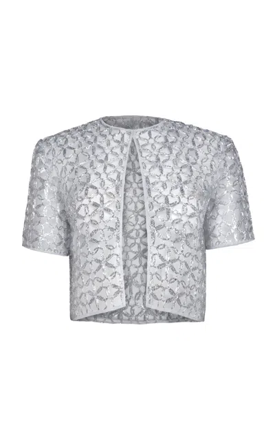 Naeem Khan Sheer Embellished Silk Bolero In Silver