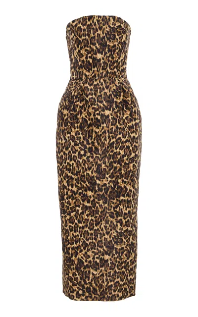 Monique Lhuillier Strapless Silk Cocktail Dress In Brown