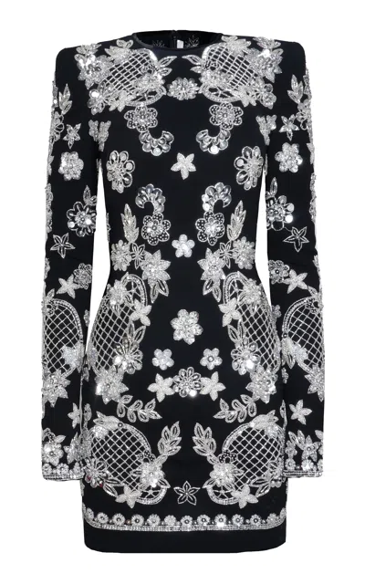 Naeem Khan Embroidered Crepe Mini Dress In Black