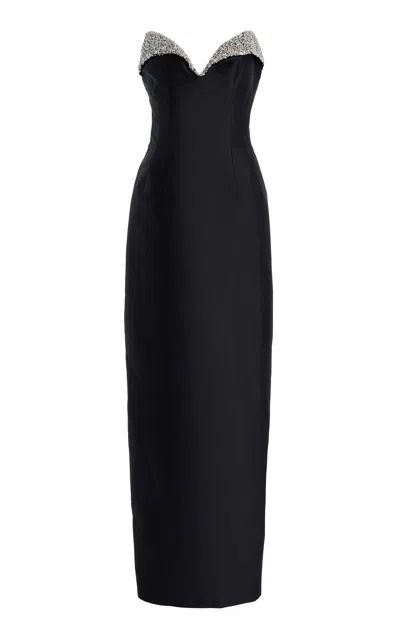Monique Lhuillier Embroidered Lapel Column Gown