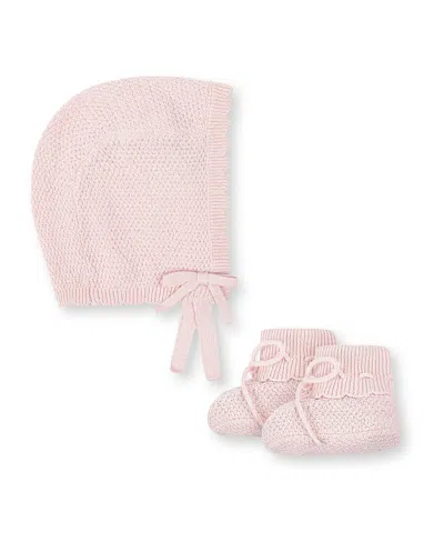 Hope & Henry Unisex Organic Sweater Bonnet And Bootie 2-piece Set - Baby In Pink