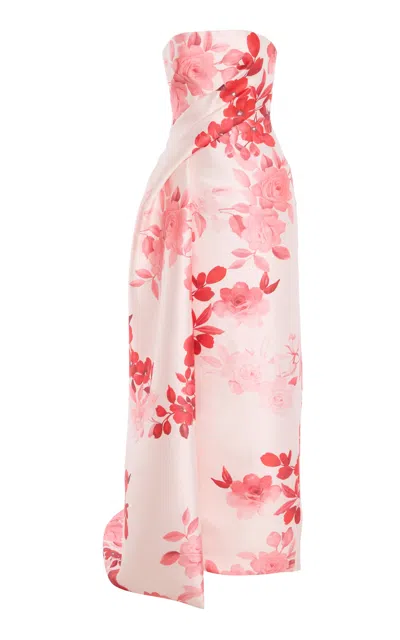Monique Lhuillier Strapless Draped Column Gown With Train In Pink